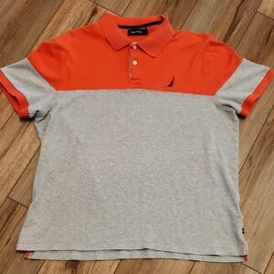 Nautica Men's 100% Cotton Orange and Gray Colorblock Polo Size XL